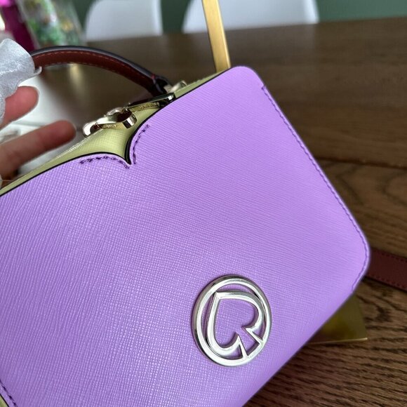 NWT!! Kate Spade Vanity Mini Top Handle Bag -Purple/Cream yellow(Irisbloom) - Picture 13 of 16